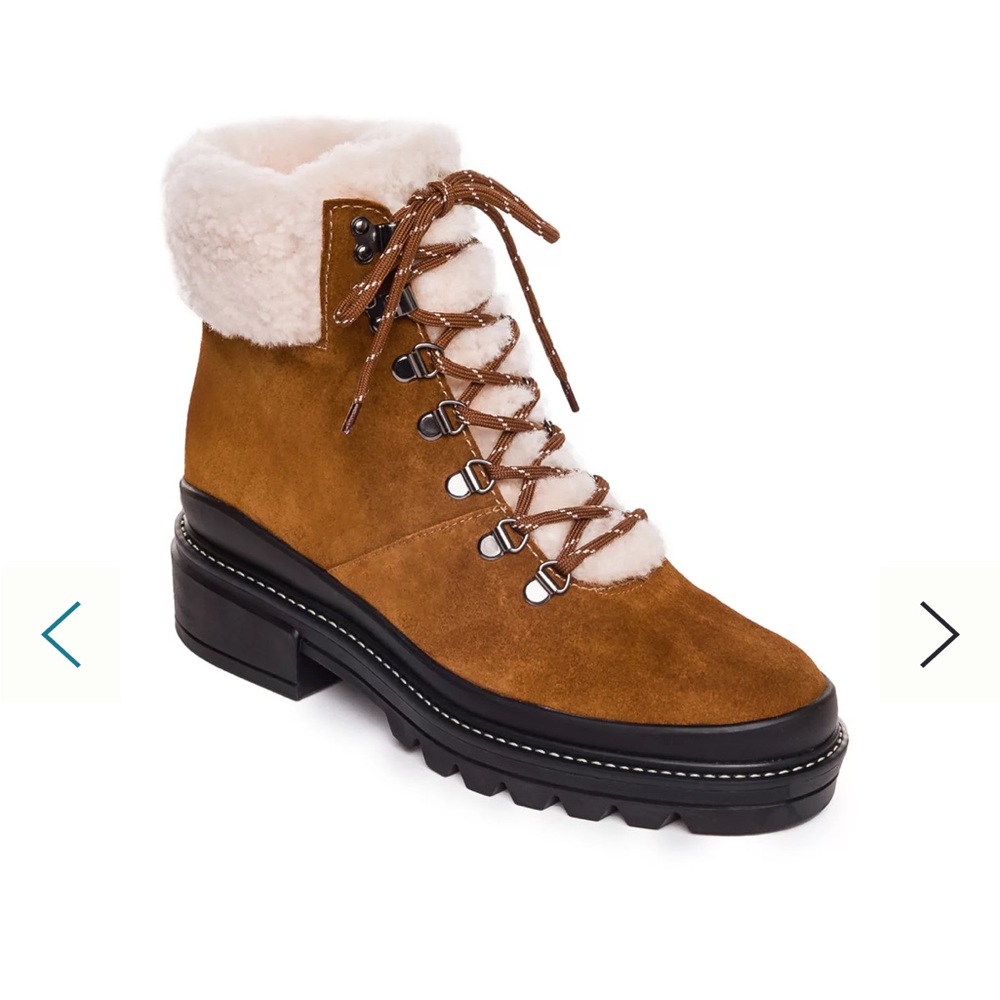 Brown Suede Lace Up Boots with Shearling Collar